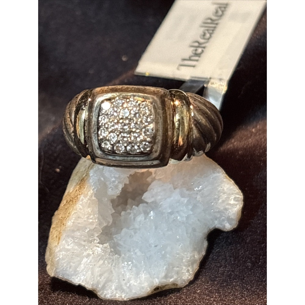 David Yurman 18K Gold Silver Noblesse Diamond Cable Ring Size 6.75 Retail $1395 - Picture 2 of 7